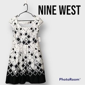 Nine West sleeveless fit and flare dress black white